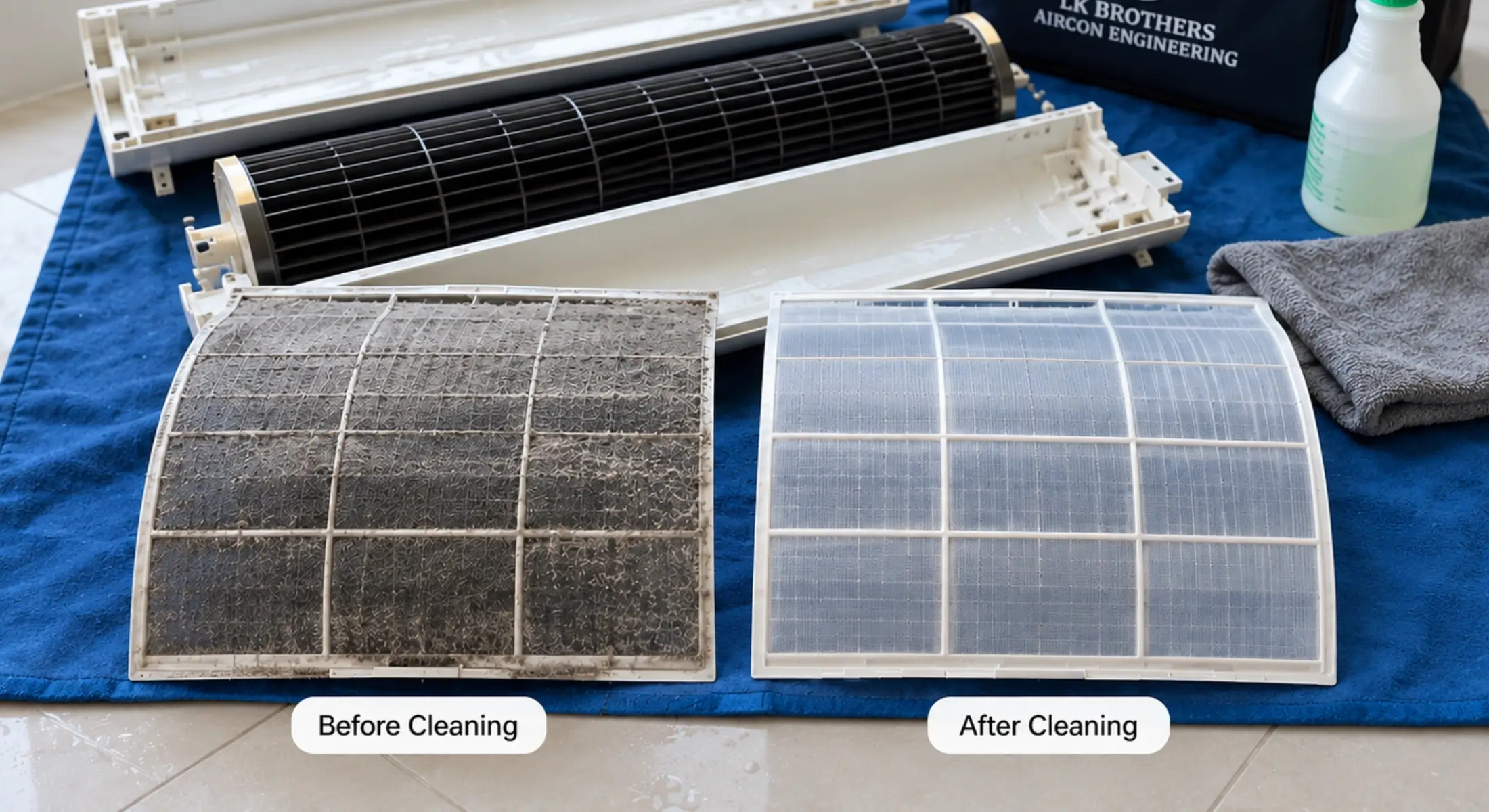 Aircon service before and after servicing in Singapore