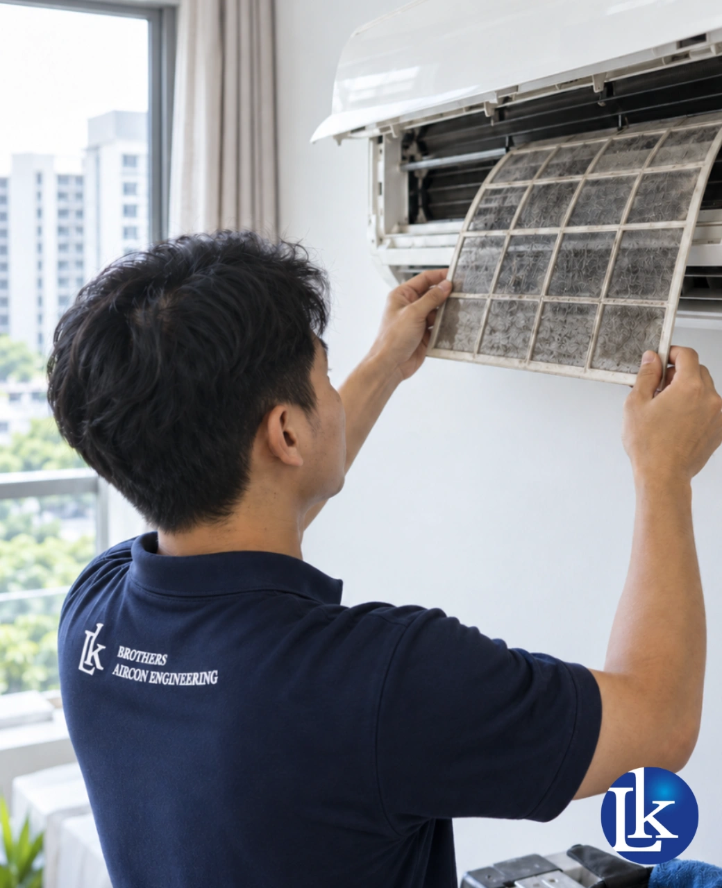 Aircon dismantled for chemical servicing in Singapore
